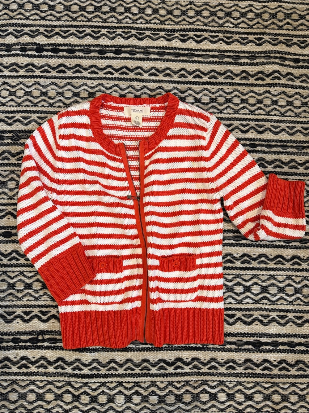 Talbots orange & White Striped Zip Cardigan